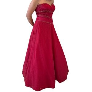 Lana Bisset Strapless Red Beaded Prom Dress size 12